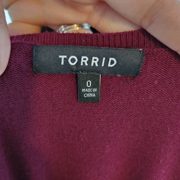 Torrid Womens Size 0 Burgundy Sweater Fit Flare Tunic Sweater Tight Knit Silky - Picture 10 of 11